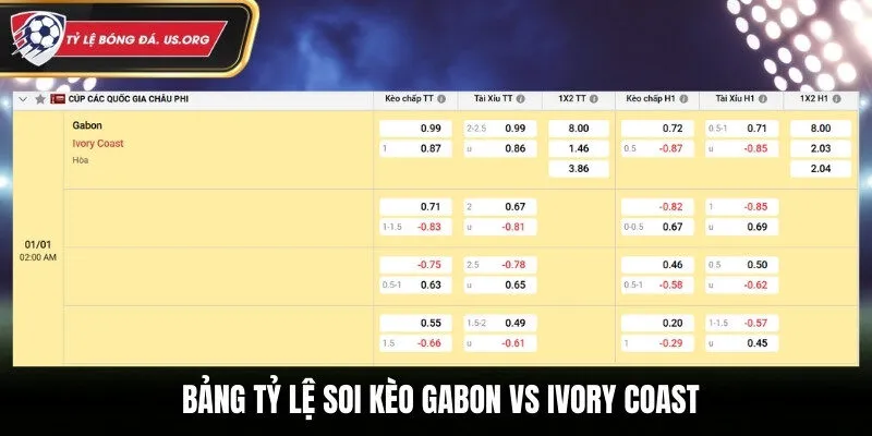 Bảng kèo nhà cái trận đấu Gabon vs Ivory Coast 02h00 01/01/2026