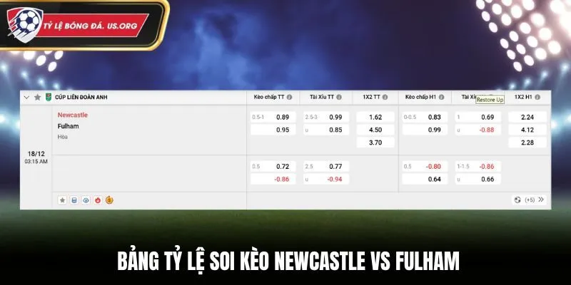 Bảng kèo nhà cái giữa Newcastle vs Fulham 03h15 18/12/2025